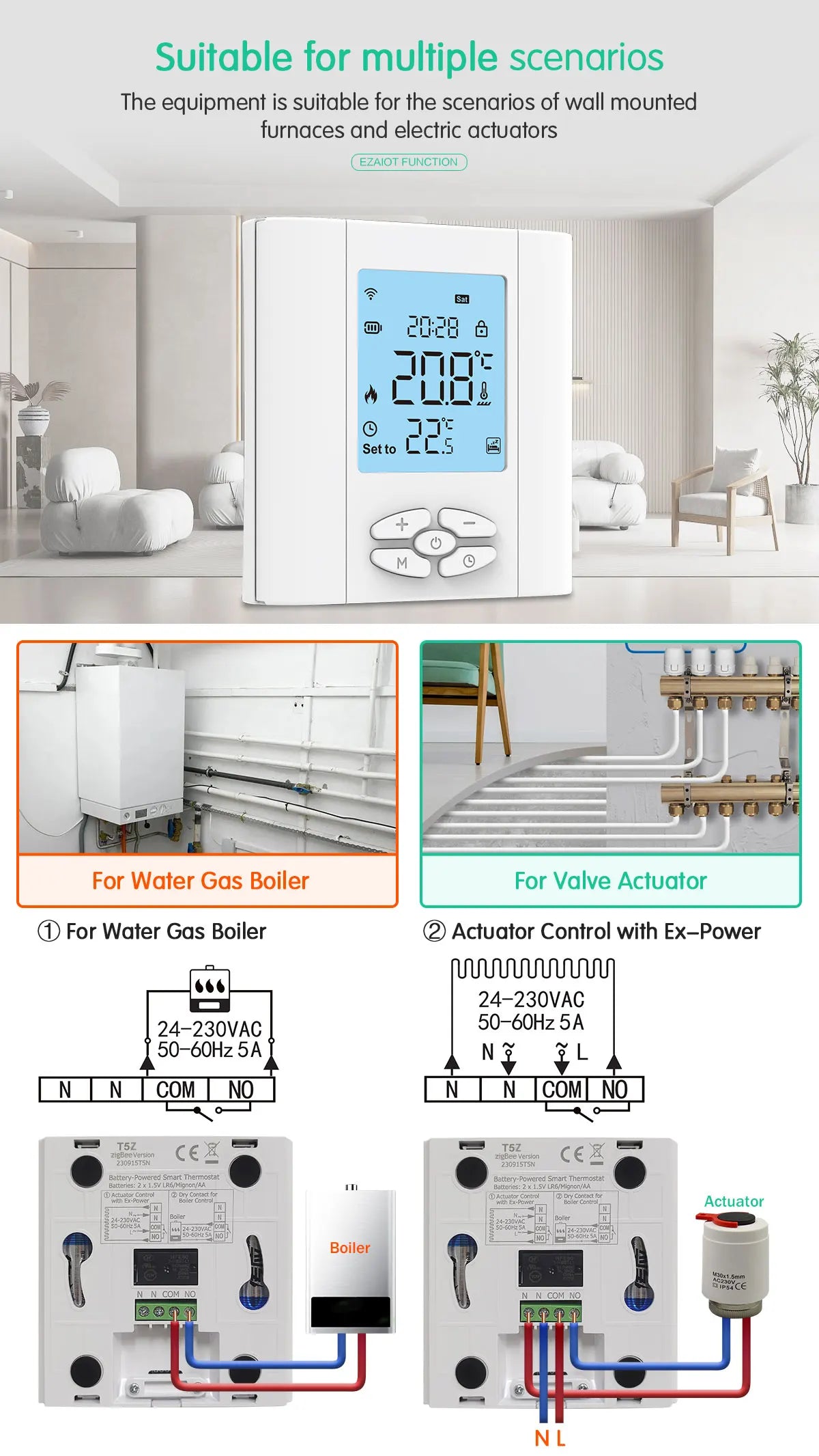 ZigBee Battery-Powered Thermostat for Water Gas Boiler Smart Tuya WiFi Wireless Temperature Controller Voice Alexa,Google Home