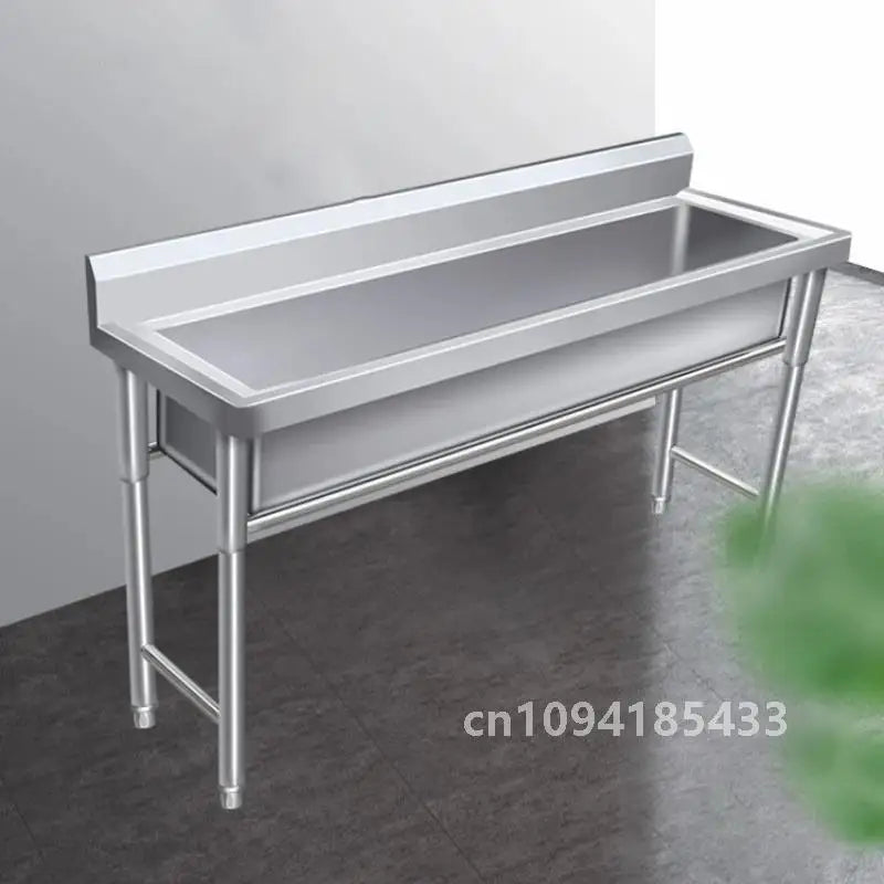 Commercial Stainless Steel Large Single-tank Floor-standing Dishwashing Kitchen Sinks for School Canteen Outdoor Washing Sinks