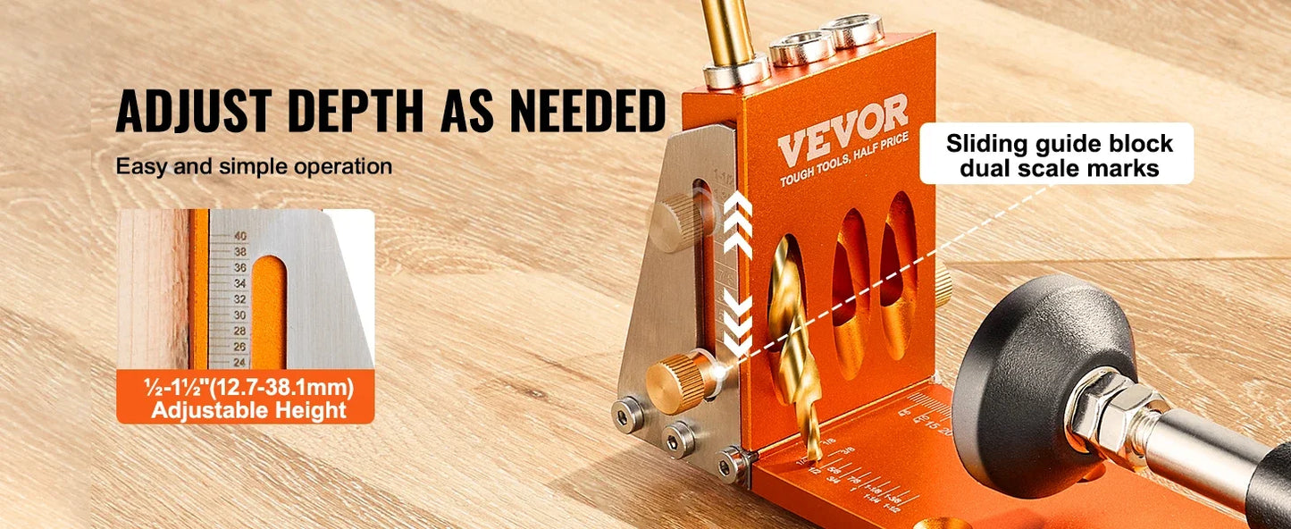 VEVOR 30 Pcs Pocket Hole Jig Kit Adjustable & Easy to Use Pocket Hole Jig System with Step Drills Wrenches Drill Stop Rings