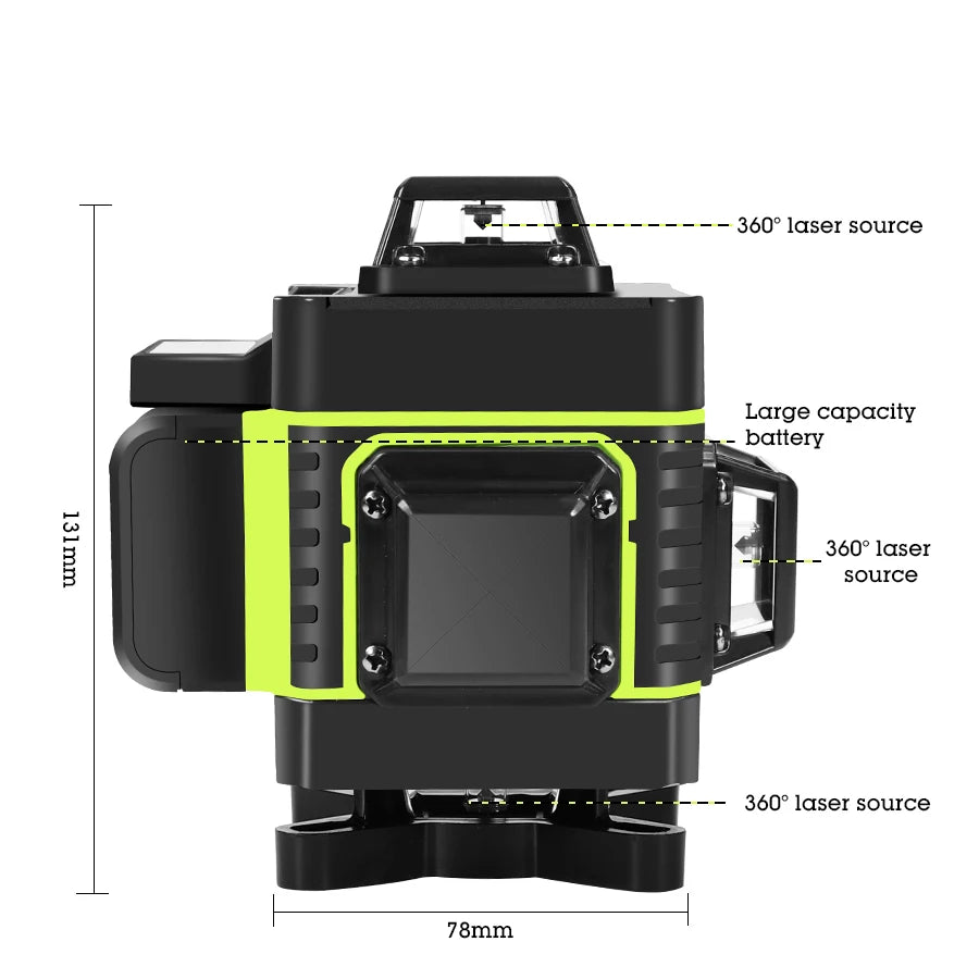 HILDA 16/12 Lines Laser Level Green Line SelfLeveling 360 Horizontal And Vertical Super Powerful Laser Level Green Beam