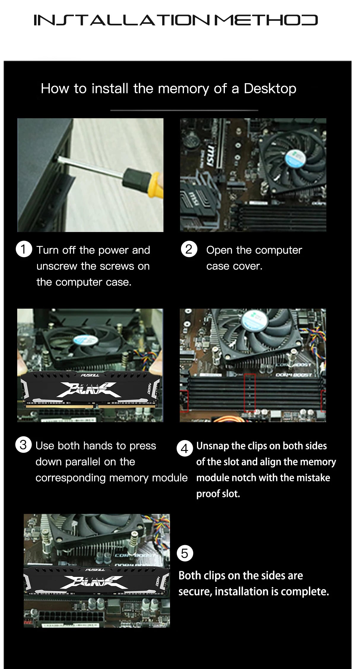 PUSKILL Memória RAM DDR4 16GB 8GB 1.2V 3200MHz 2666MHz Desktop Computer UDIMM Cooling Vest Memory Memoria