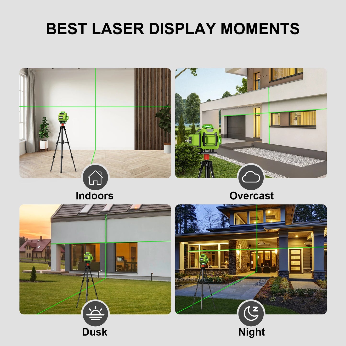 Lfine Laser Level 4D 16 Lines with 39.37 Inch (1M)Tripod Horizontal Vertical Green 360° Self-leveling Professional Nivel Laser