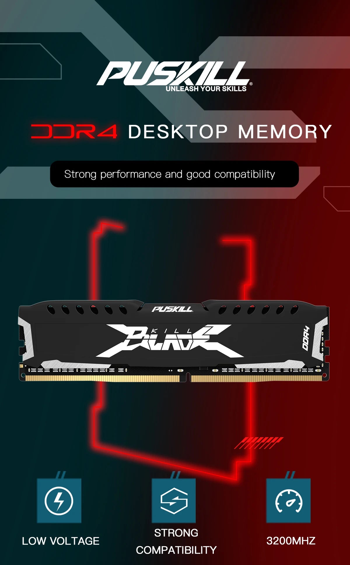 PUSKILL Memória RAM DDR4 16GB 8GB 1.2V 3200MHz 2666MHz Desktop Computer UDIMM Cooling Vest Memory Memoria