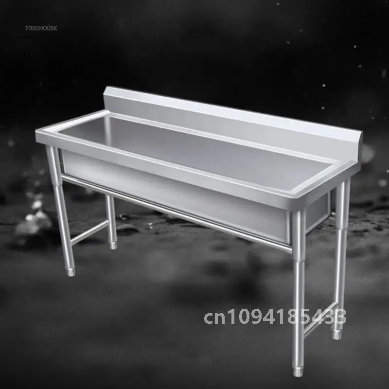 Commercial Stainless Steel Large Single-tank Floor-standing Dishwashing Kitchen Sinks for School Canteen Outdoor Washing Sinks