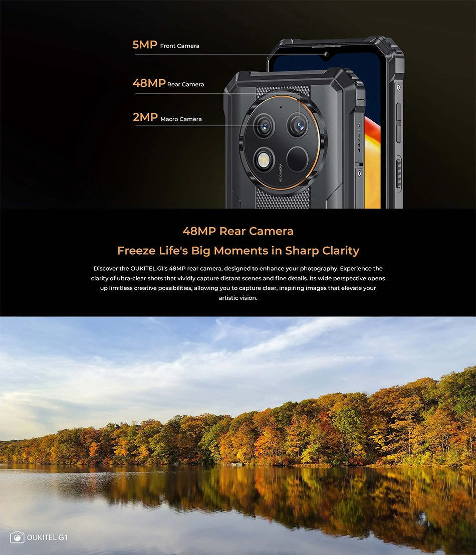 Oukitel G1 Rugged smartphone Global Version 6.52‘' HD+ 10600mAh 6GB+256GB Android14 48MP Camera cellphone NFC