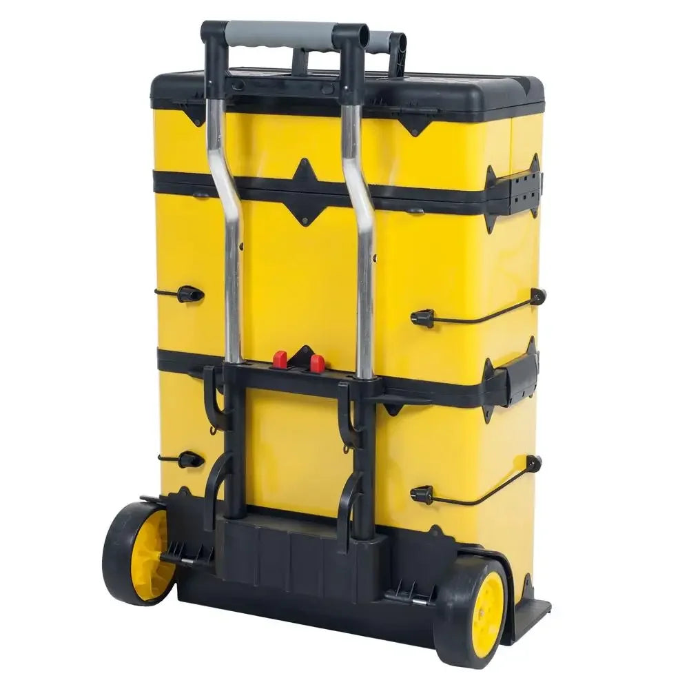 Stackable Toolbox Rolling Mobile Organizer Telescopic Comfort Grip Handle Upright Rigid Pack Out Cart Wheels Secure Storage