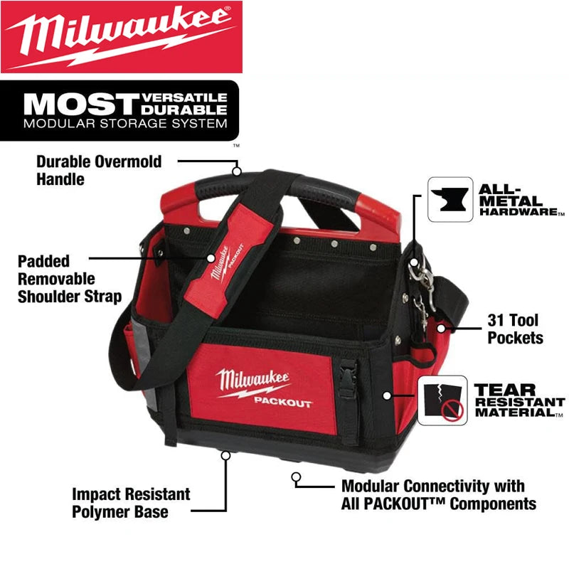 Milwaukee 48-22-8315 PACKOUT 15" Tote 31 Pockets Zipper Style Hand Tools Spare Parts Storage Kit Durable Suitcase