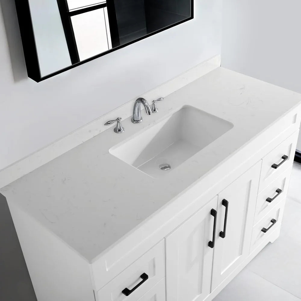 48” Bathroom Vanity with White Engineered Marble Stone Rectangular Sink, Modern Bathroom Cabinet with 2 Soft Closing Doors and