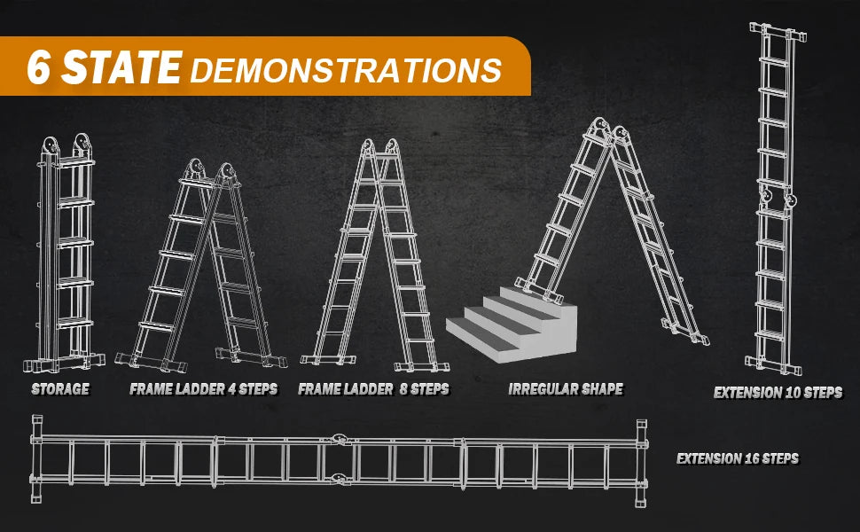 Ladder Extension Ladder, 17 Ft Muti Position Ladder & Removable Tool Tray with Stabilize