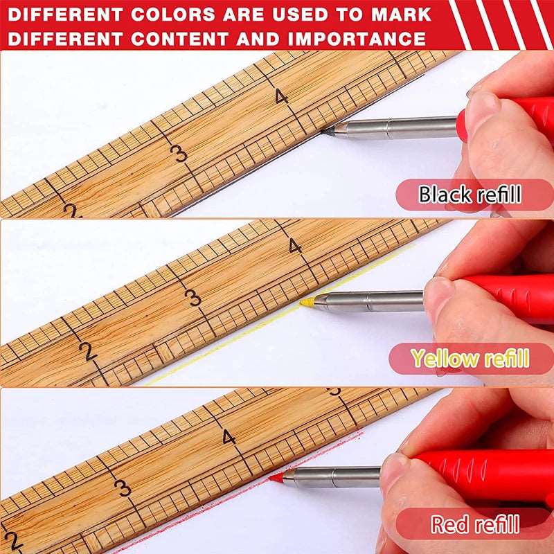 Solid Carpenter Pencil Set Woodworking Mechanical Pencil 3 Colors Refill Construction Marking Tool for Carpenter Scriber Arch