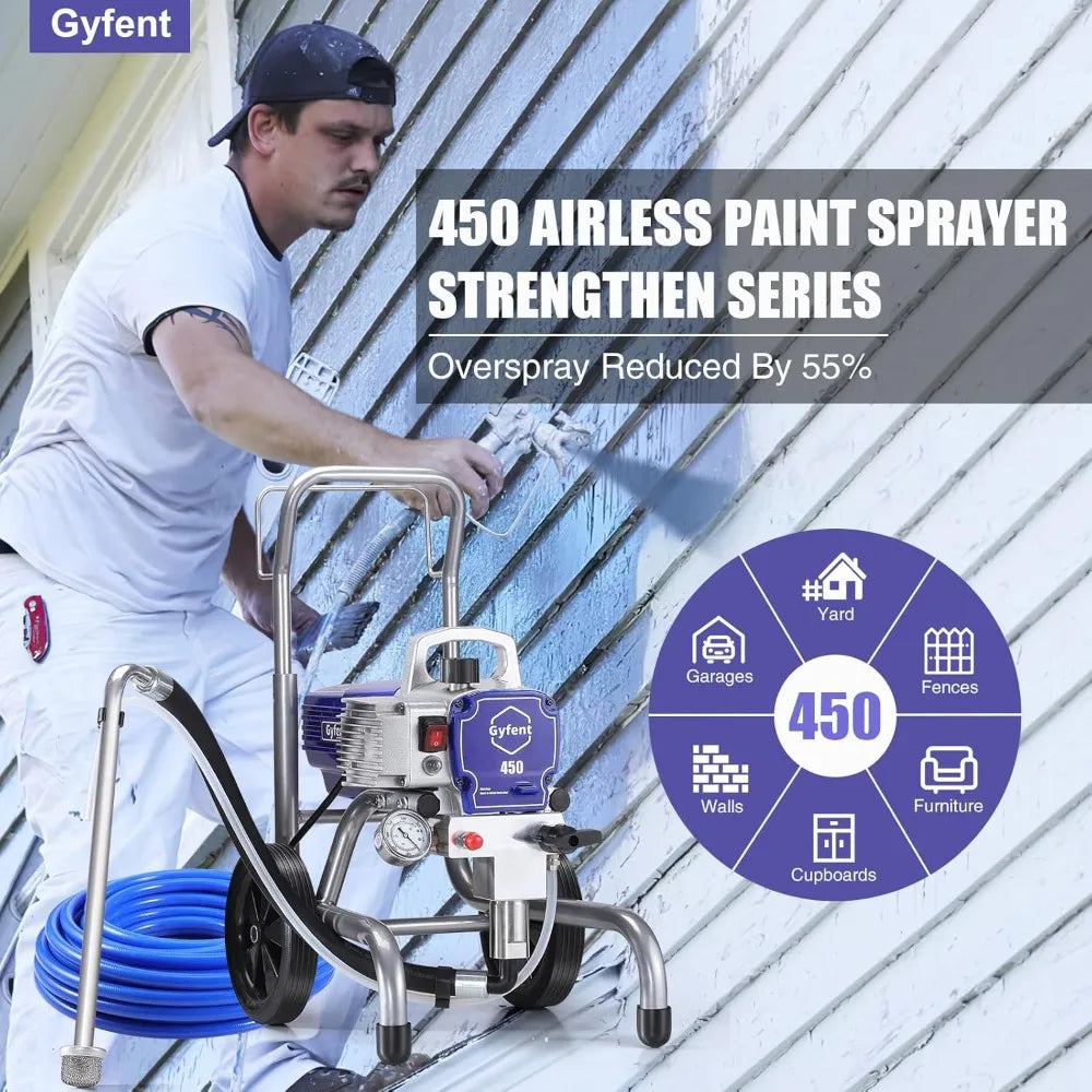 450 Airless Paint Sprayer, 0.47GPM 3300psi with Low Overspray 900W Electric Paint Sprayer for House Painting Townhouse