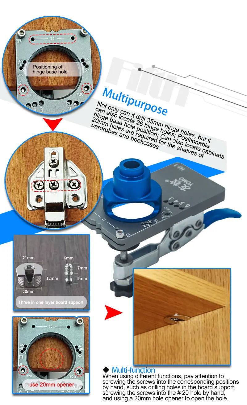 Woodworking Upgrade 35mm Concealed Hinge Jig Kit Hinge Boring Jig Drilling Guide Locator for Face Frame Cabinet Cupboard Tools