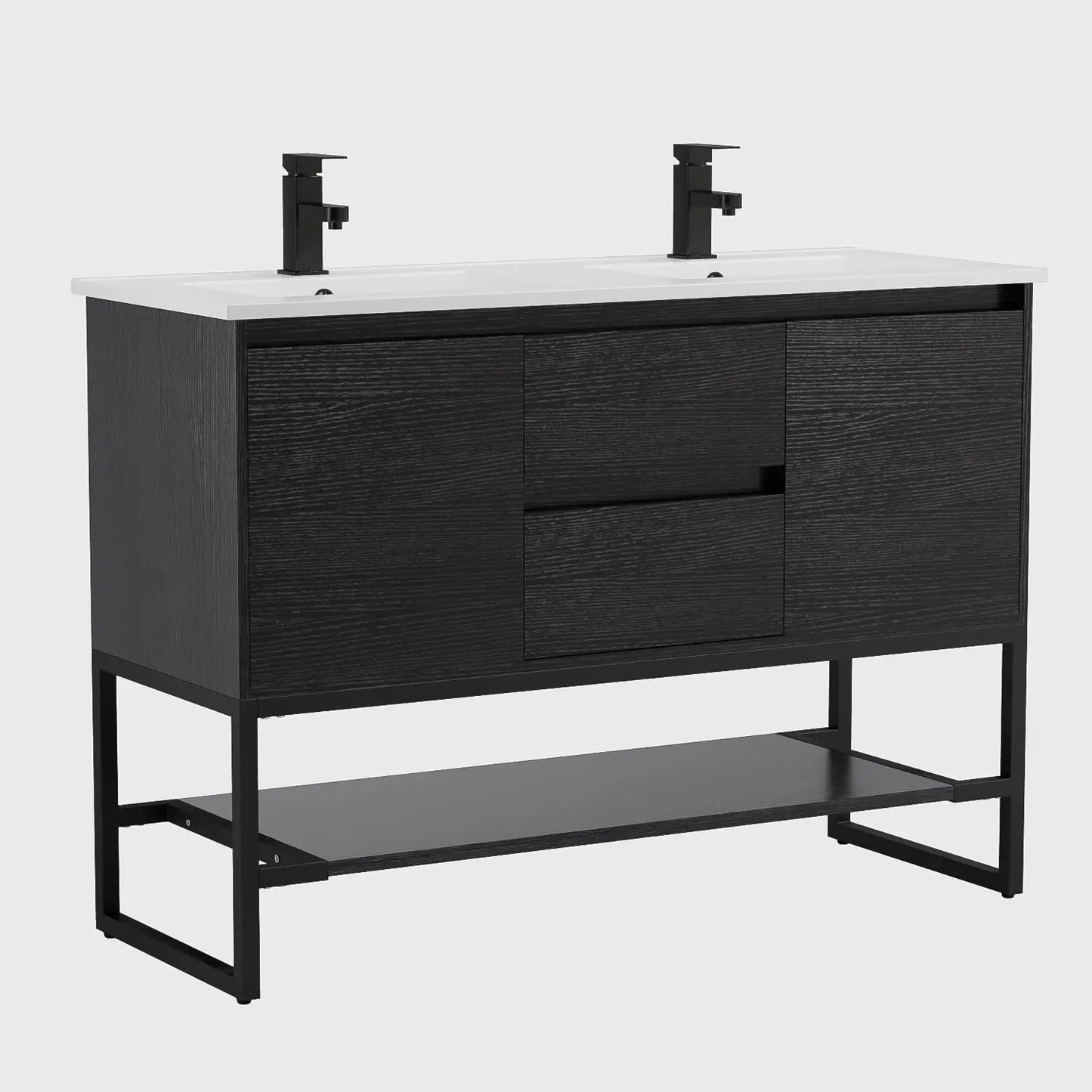 "24" Bathroom Vanity with Sink Combo | Built-in Power Socket, Metal Frame, Matte Black Faucet, Soft-Closing Doors