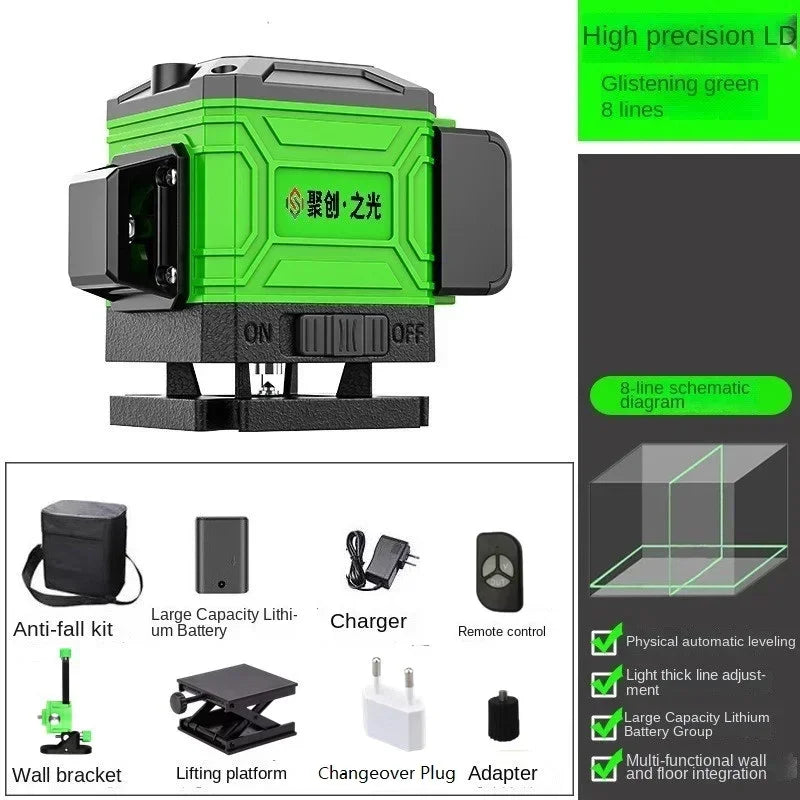 New 4D 8/12/16 Lines Laser Level with Green Line Self-Leveling Horizontal and Vertical Super Powerful for Accurate Measurement