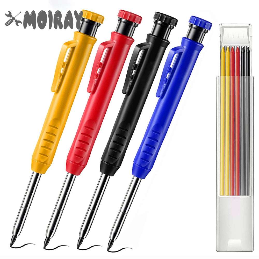 Solid Carpenter Pencil Set Woodworking Mechanical Pencil 3 Colors Refill Construction Marking Tool for Carpenter Scriber Arch