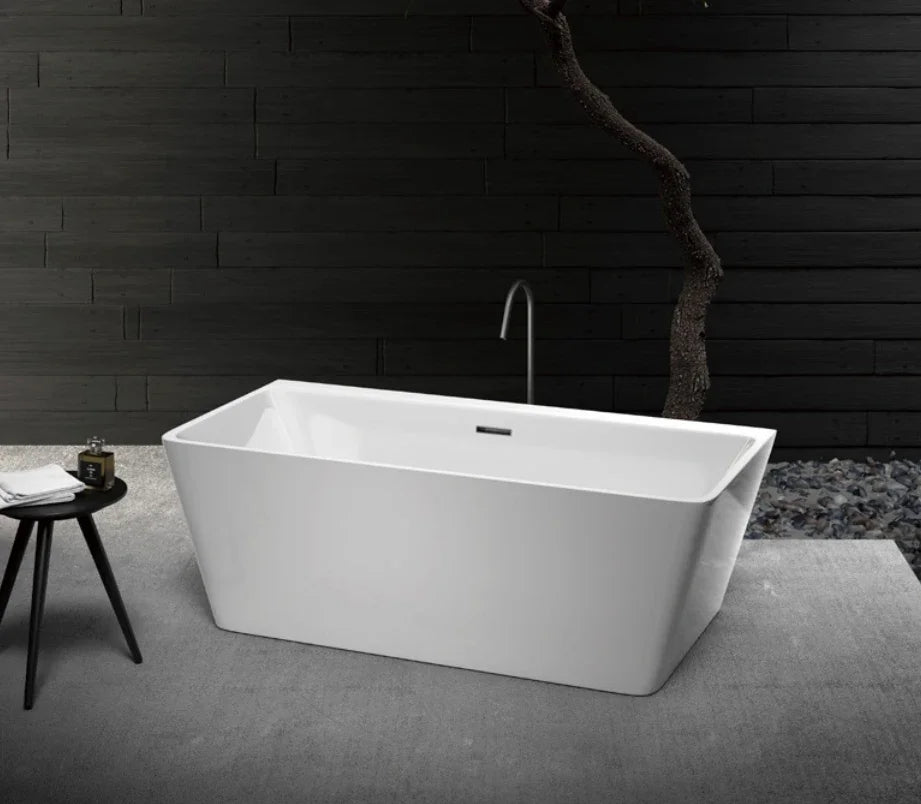 Bathroom Bathtub,67 Inch Large Indoor Stand Alone Acrylic Bathtub Durable White Deep Freestanding Bathtubs Soaking Bath Tub