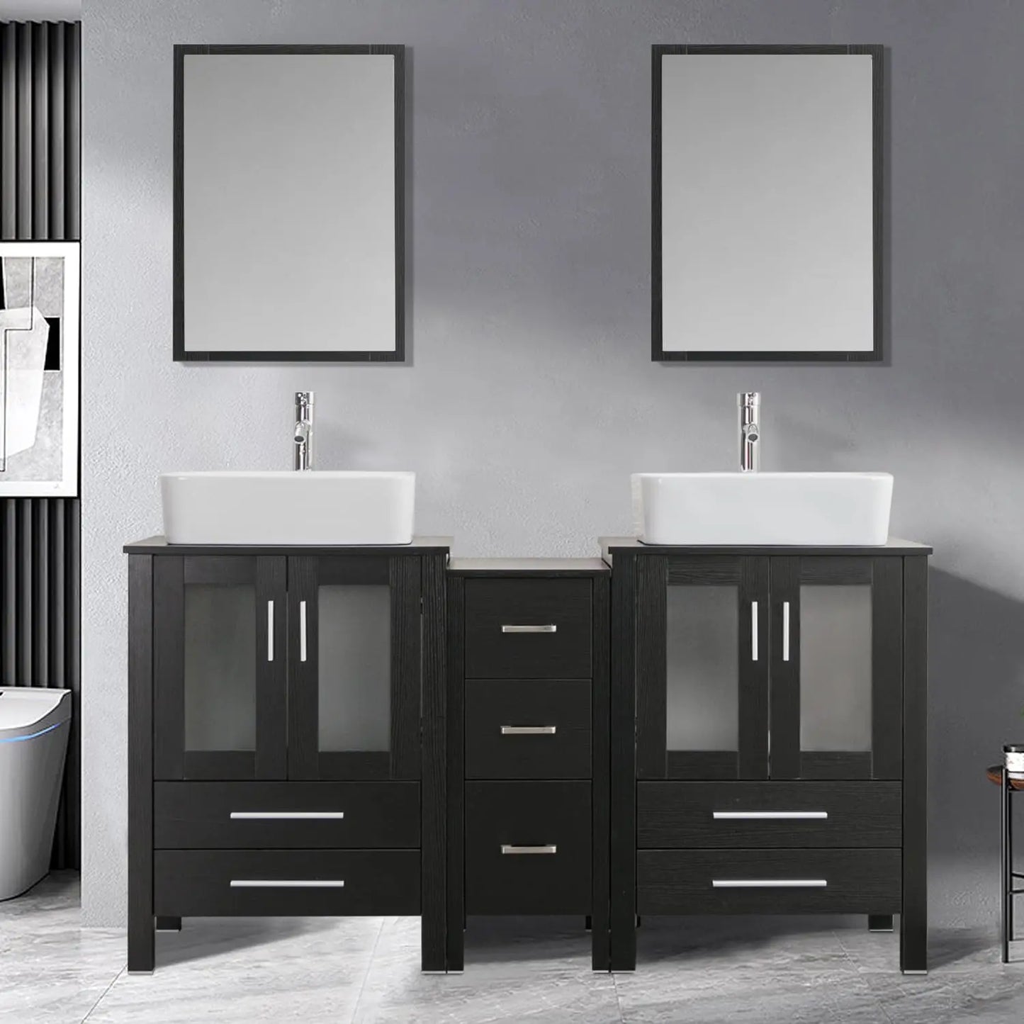 60" Double Vanity,Double Bathroom Vanity Top with Porcelain White Sink, Faucet Drain Parts Include,Mirror Not Included