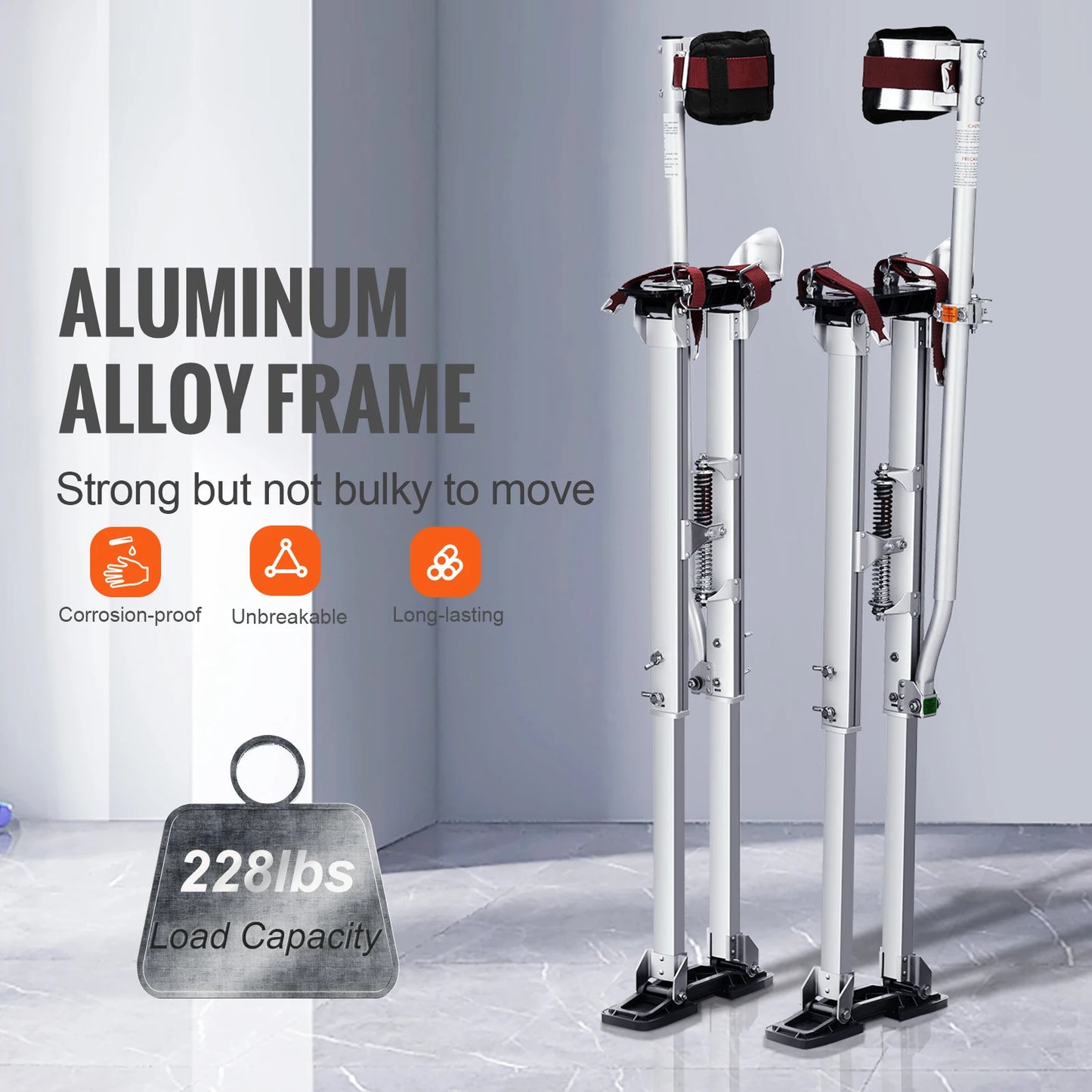 VEVOR Drywall Stilts 36''-50'' Adjustable Aluminum Tool Stilts with Protective Knee Pads Non-Slip Work Stilts for Home