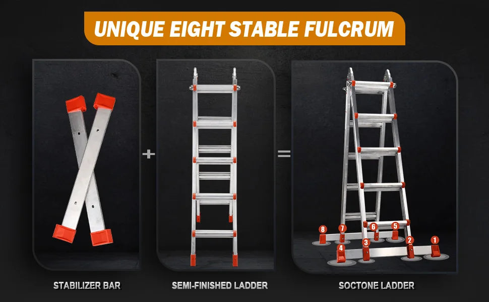 Ladder Extension Ladder, 17 Ft Muti Position Ladder & Removable Tool Tray with Stabilize