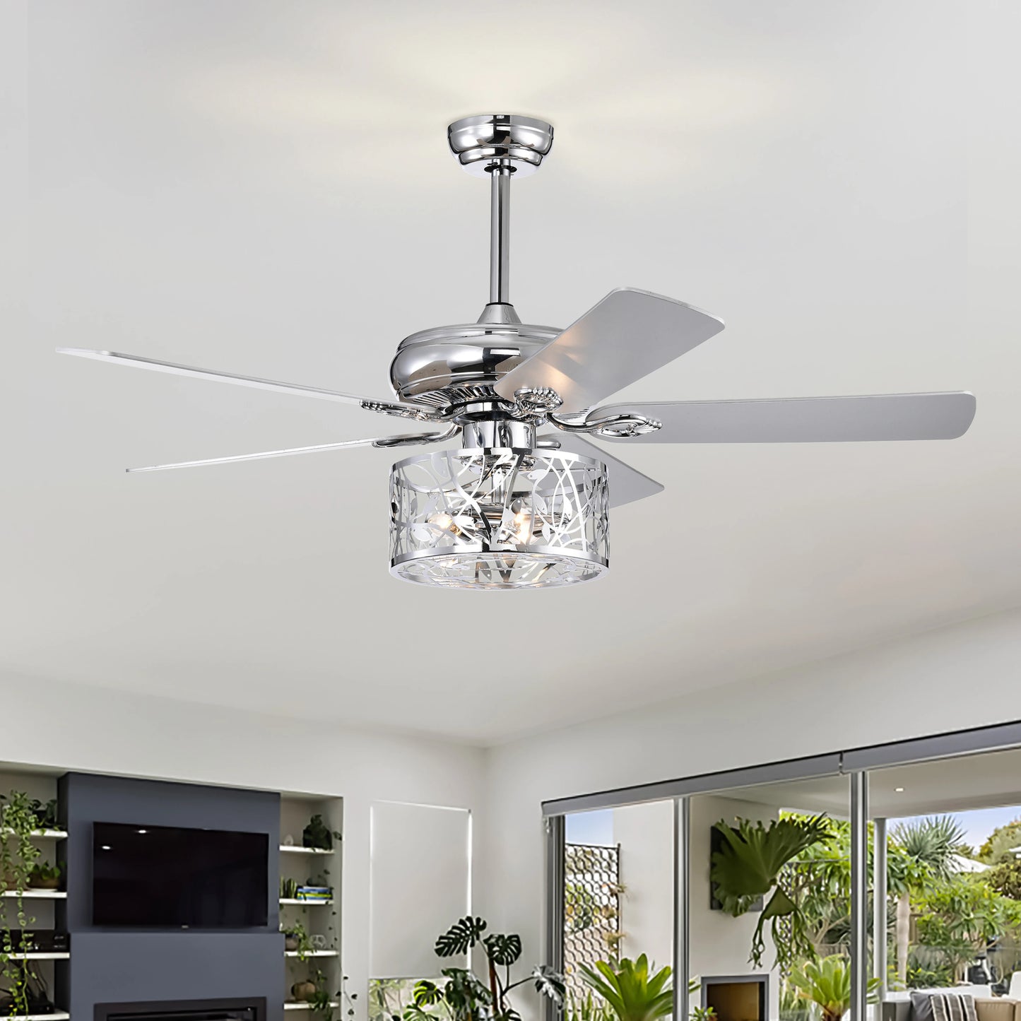 Farmhouse Industrial 52-inch Ceiling Fan (Optional Remote&2 Color Option Blades) or Bedroom, Living Room, Dining Room--Chrome