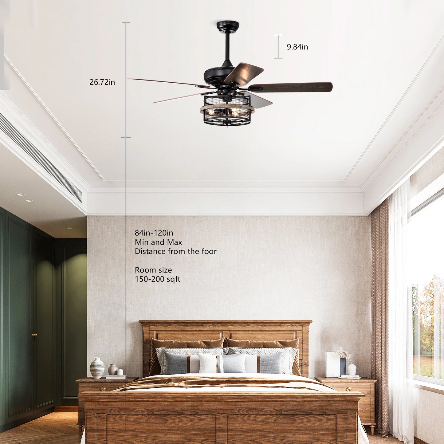 52 Inch Farmhouse Ceiling Fan with Remote,3-Lights Ceiling Fan with Light Fixture (No include Bulbs), Ceiling Fan for Patio,Livi