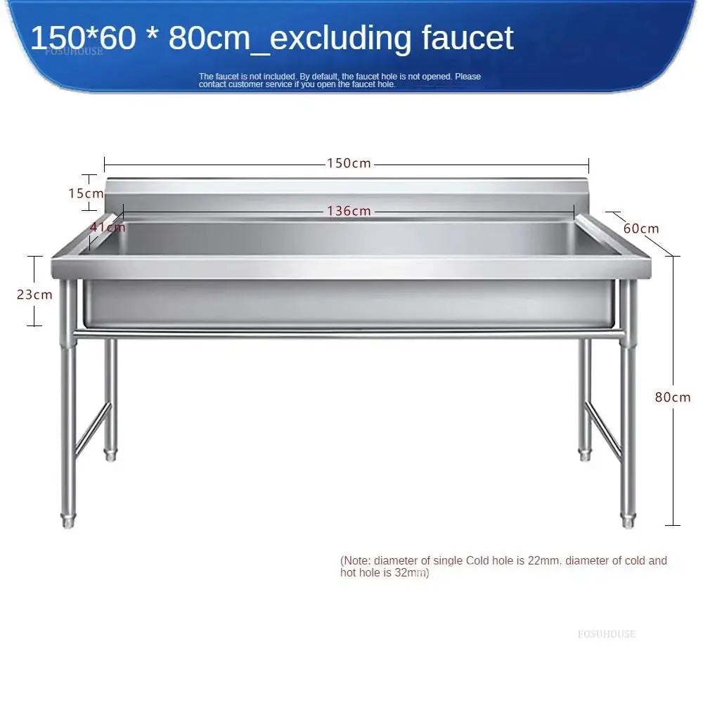 Commercial Stainless Steel Large Single-tank Floor-standing Dishwashing Kitchen Sinks for School Canteen Outdoor Washing Sinks