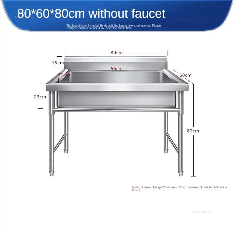 Commercial Stainless Steel Large Single-tank Floor-standing Dishwashing Kitchen Sinks for School Canteen Outdoor Washing Sinks