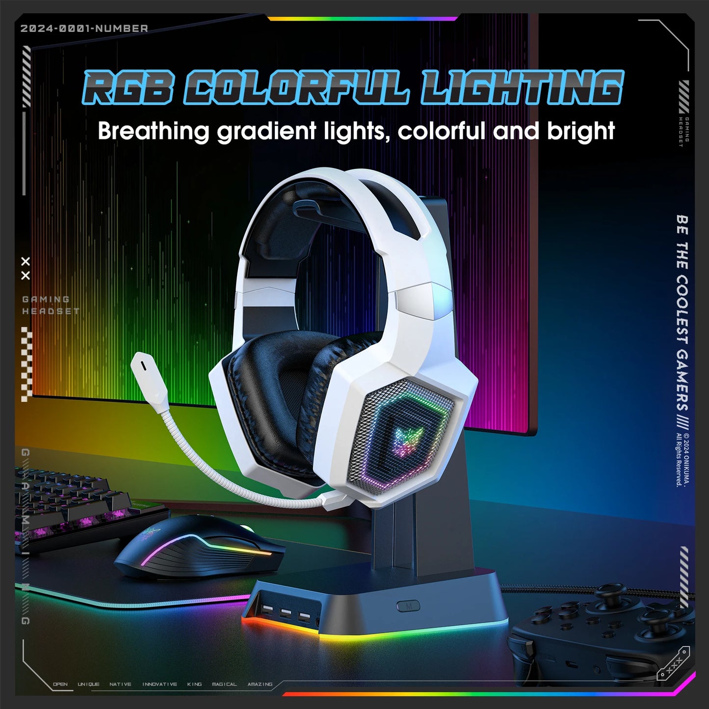 ONIKUMA GT806 Tri-Mode Gaming Headset with Microphone for  PS4, PC, Mobile Devices, 2.4GHz Wireless  5.3  Gaming  Headset