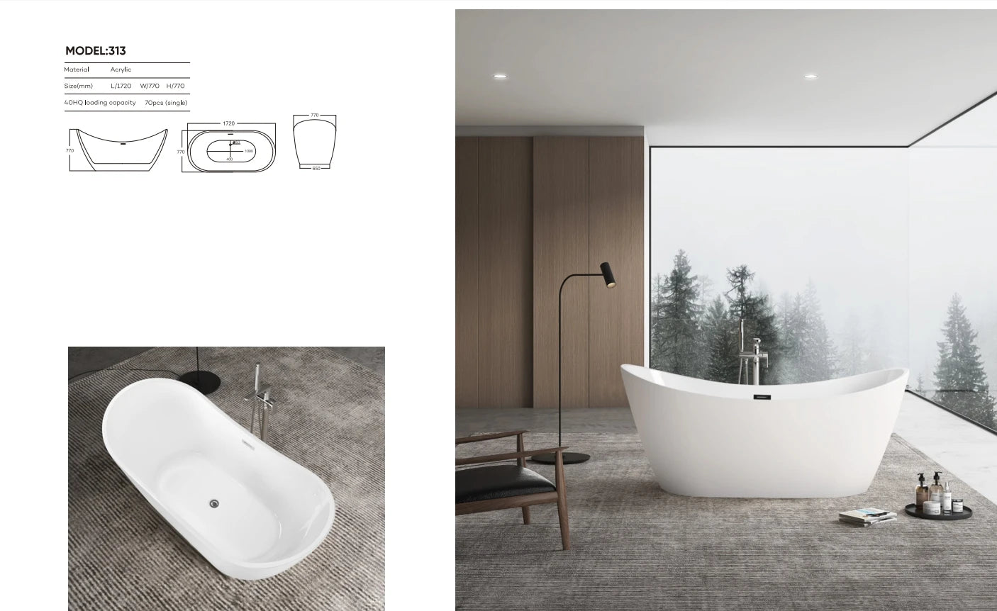 Oval Bathtub Indoor Stand Alone Freestanding Bathtubs Acrylic Soaking Bath Tub Fluted Free Standing Bathtub