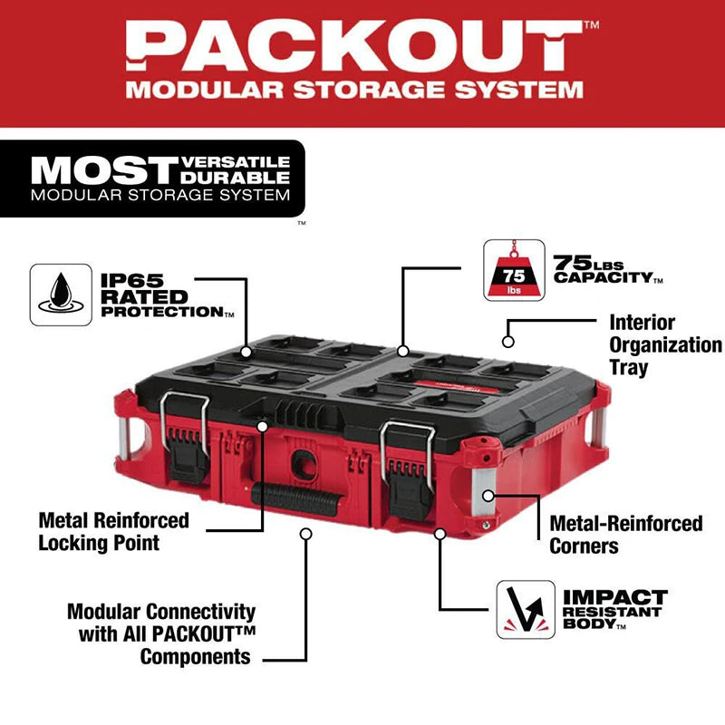 Milwaukee PACKOUT Tool Box 48-22-8424 48-22-8425 48-22-8426 Power Tool Accessories Stackable Combination Containment Case