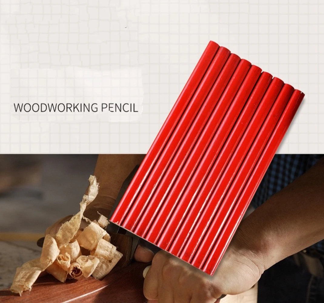 10pcs/set 7 Inch Red Carpenter Pencils, Octagonal Flat Wooden Pencil, Professional Medium Hard Graphite Hard Carpenter Woodworki