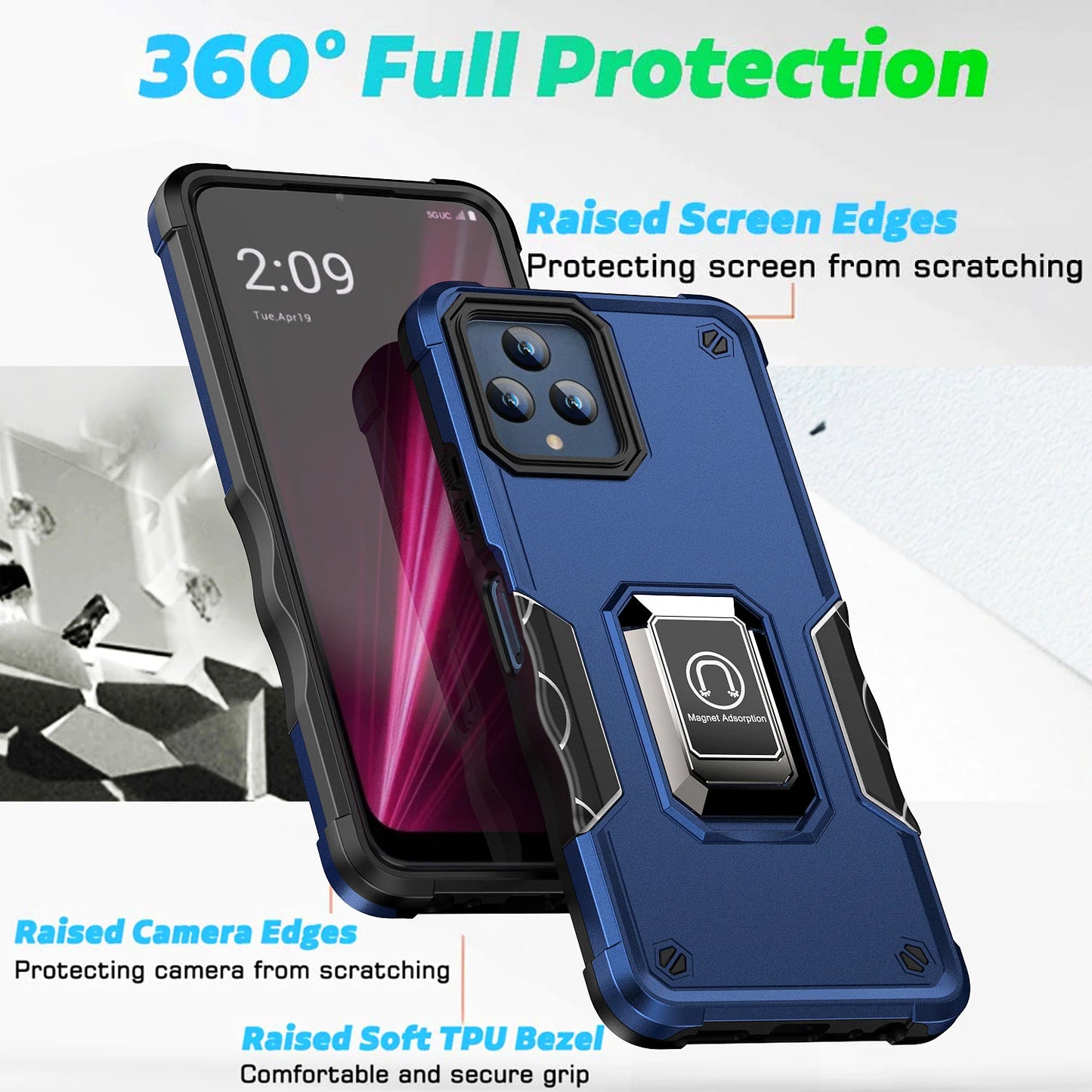 Armor Shockproof Case for T-MOBILE REVVL 6 V+ 5G Heat Dissipation Car Ring Stand Bracket Armor Shockproof Phone Cover for REVVL6