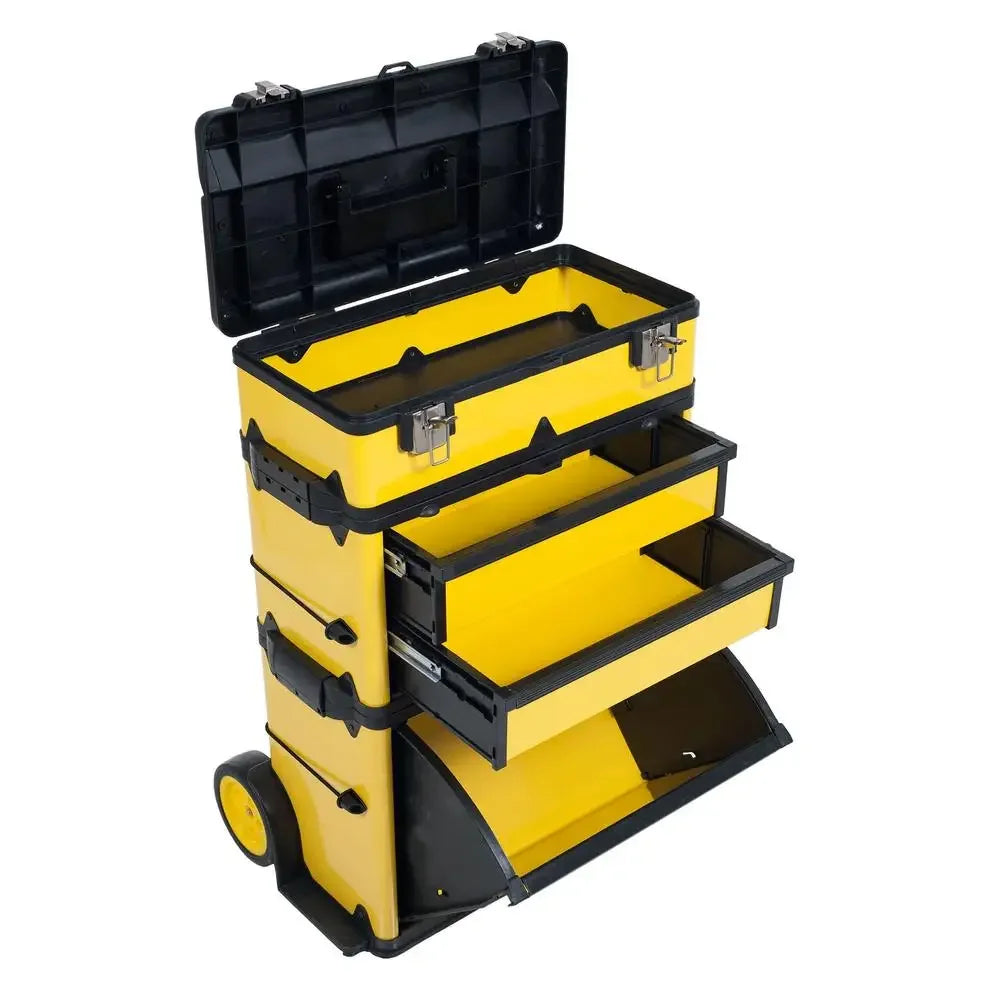 Stackable Toolbox Rolling Mobile Organizer Telescopic Comfort Grip Handle Upright Rigid Pack Out Cart Wheels Secure Storage