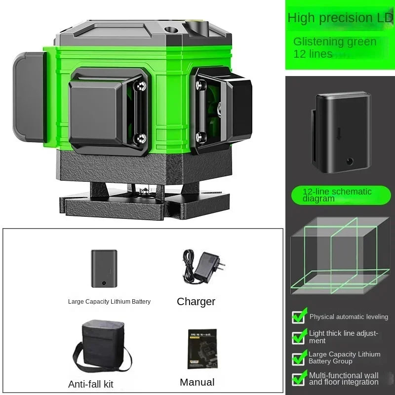 New 4D 8/12/16 Lines Laser Level with Green Line Self-Leveling Horizontal and Vertical Super Powerful for Accurate Measurement