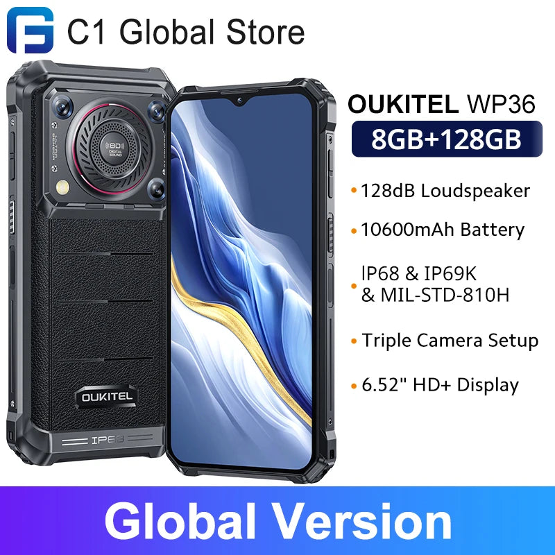 Oukitel WP36 Rugged Smartphone 10600mAh 6.52" Display 8GB 128GB 13MP Rear Camera Mobile Phone Android 13