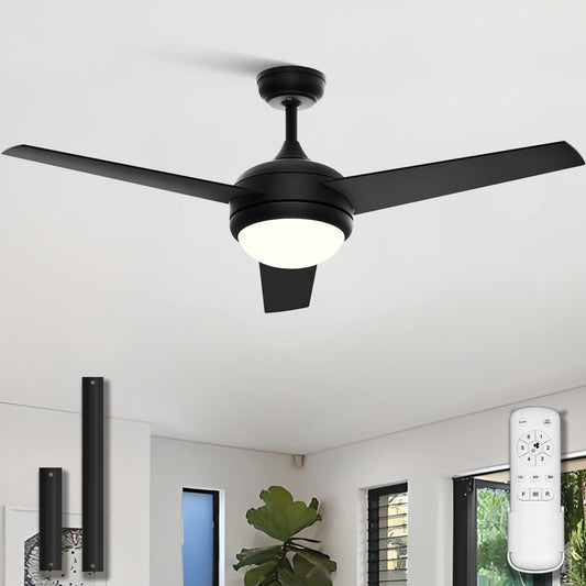 LUNA 52" Ceiling Fan with Light & Remote Control,3 Wood Blades, 6-Speed, Timer, 3 CCT, for Bedroom Living Room Kitchen