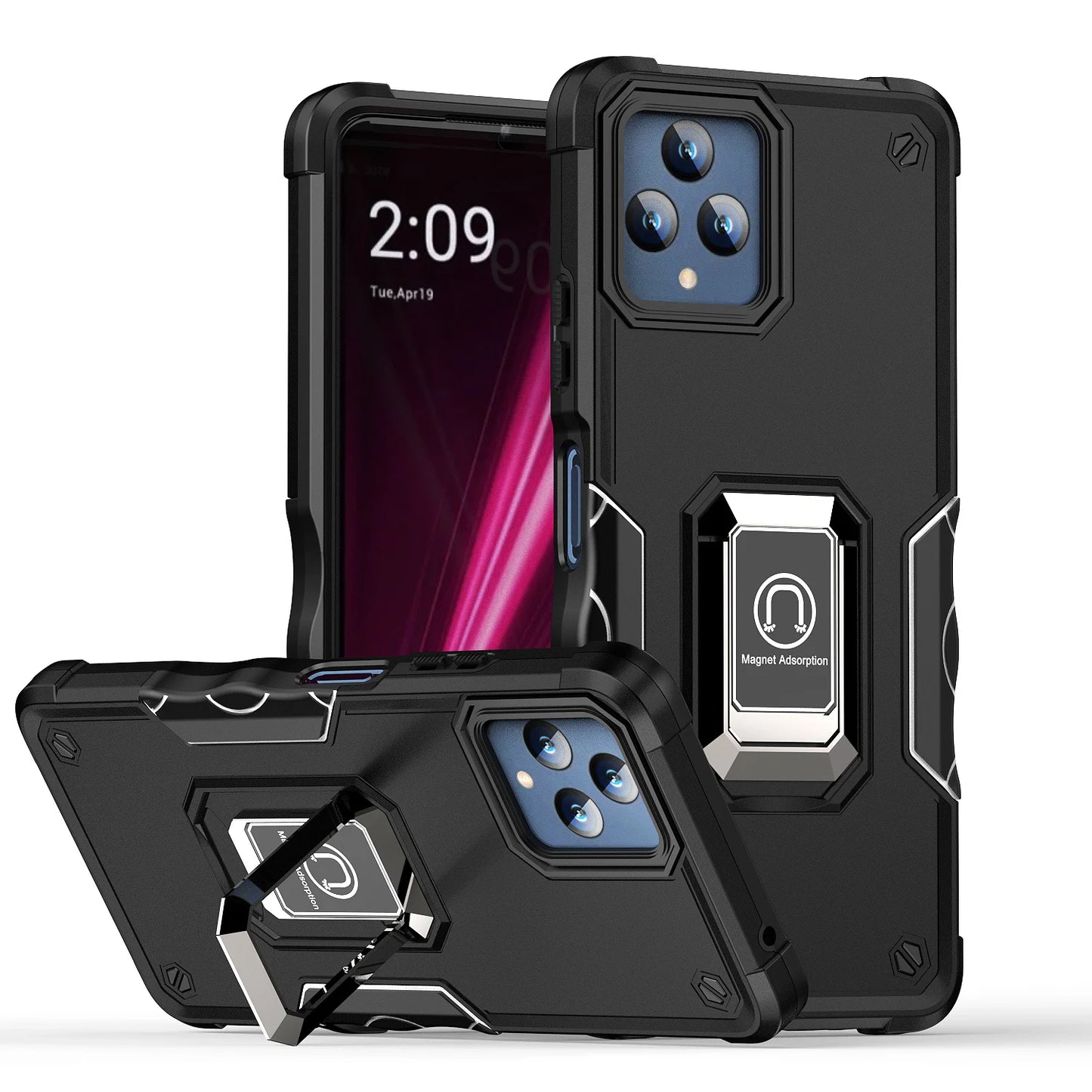 Armor Shockproof Case for T-MOBILE REVVL 6 V+ 5G Heat Dissipation Car Ring Stand Bracket Armor Shockproof Phone Cover for REVVL6