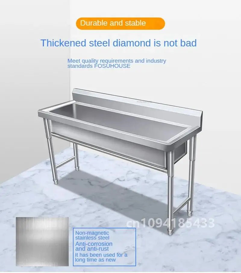 Commercial Stainless Steel Large Single-tank Floor-standing Dishwashing Kitchen Sinks for School Canteen Outdoor Washing Sinks