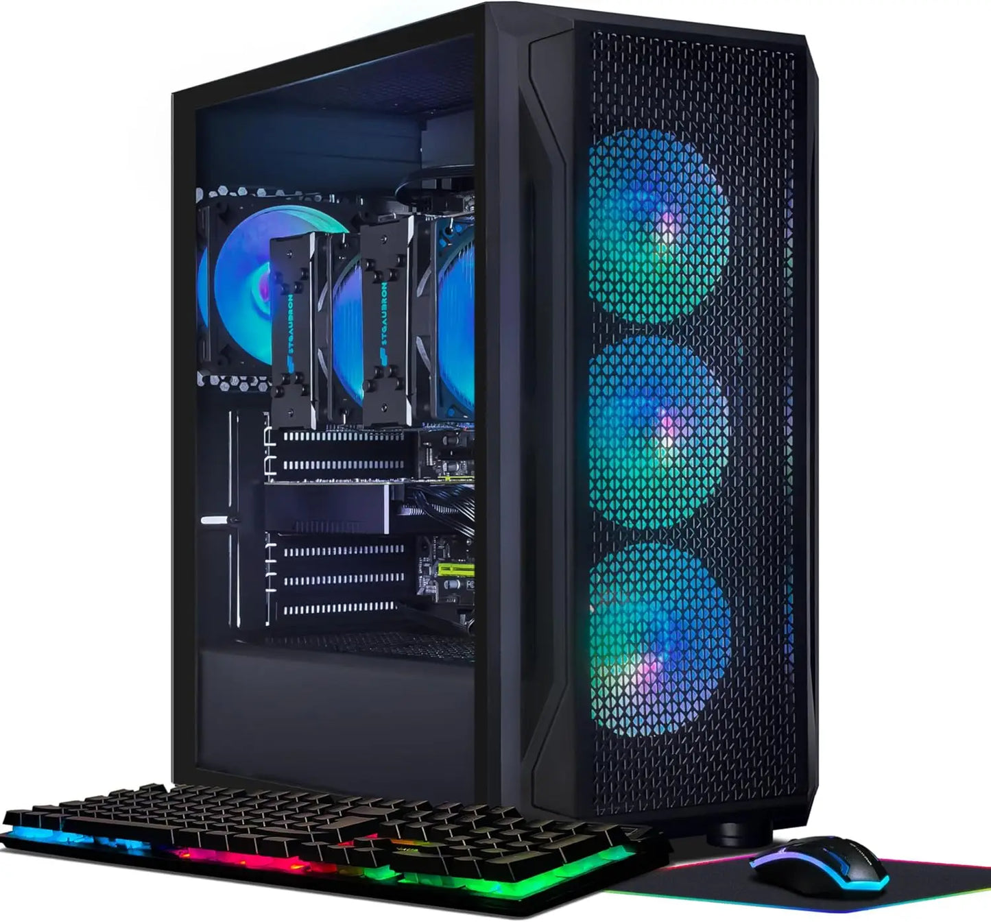 Gaming PC Computer Desktop Dual Intel I7 Xeon E5 up to 3.7GHz 16G DDR4 Ram 1T SSD 600M WiFi BT 5.0 RGB Fan x4 RGB Mouse Pad