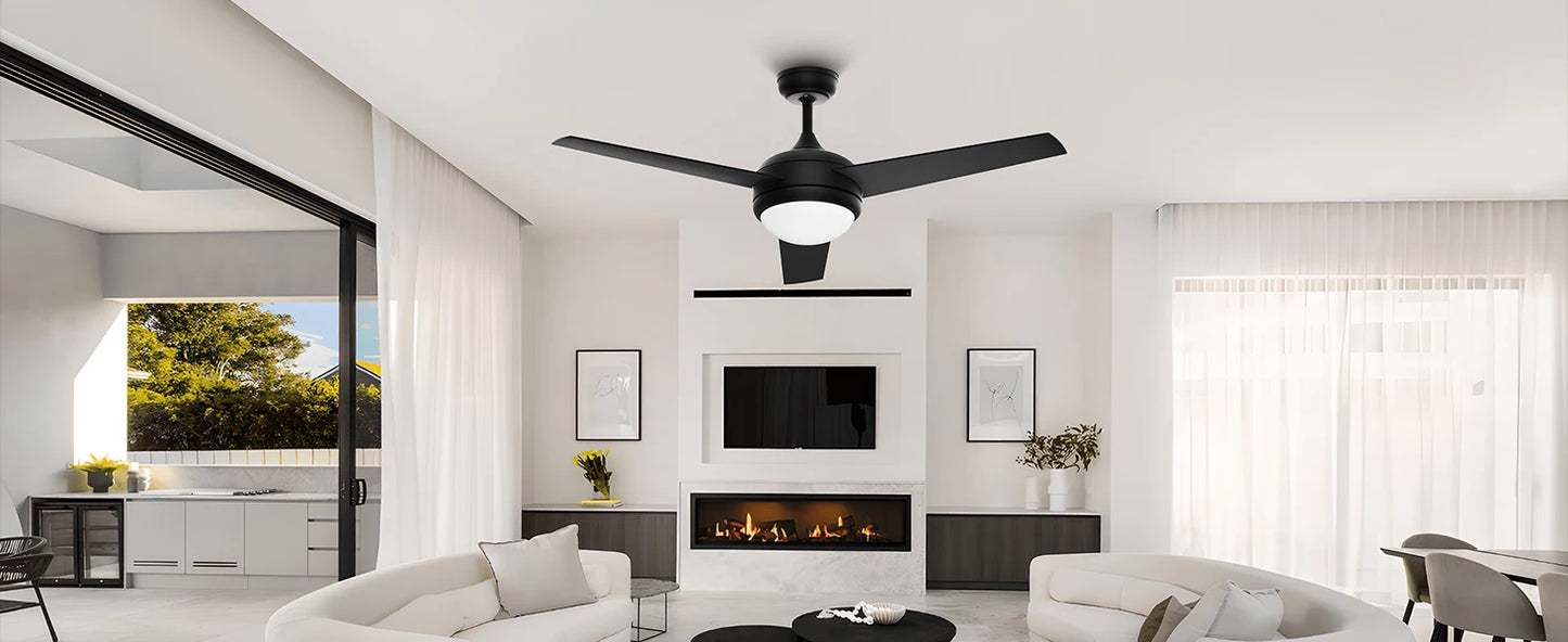 LUNA 52" Ceiling Fan with Light & Remote Control,3 Wood Blades, 6-Speed, Timer, 3 CCT, for Bedroom Living Room Kitchen