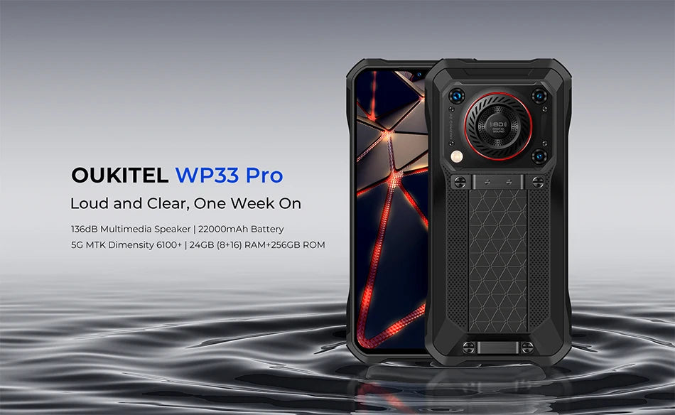 Oukitel WP33 Pro 5G Rugged Smartphone 22000mAh 6.6" FHD+ Cellphone 8GB 256GB Mobile Phone 64MP Camera 33W Fast Charger