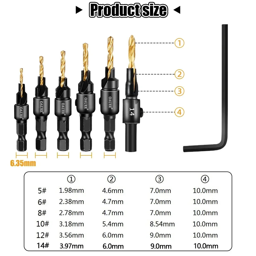 6Pcs Countersink Drill Bit Carpentry Drill Set Drilling Pilot Holes For Screw Drill Bit Set Guide Drilling Woodworking Tools Set