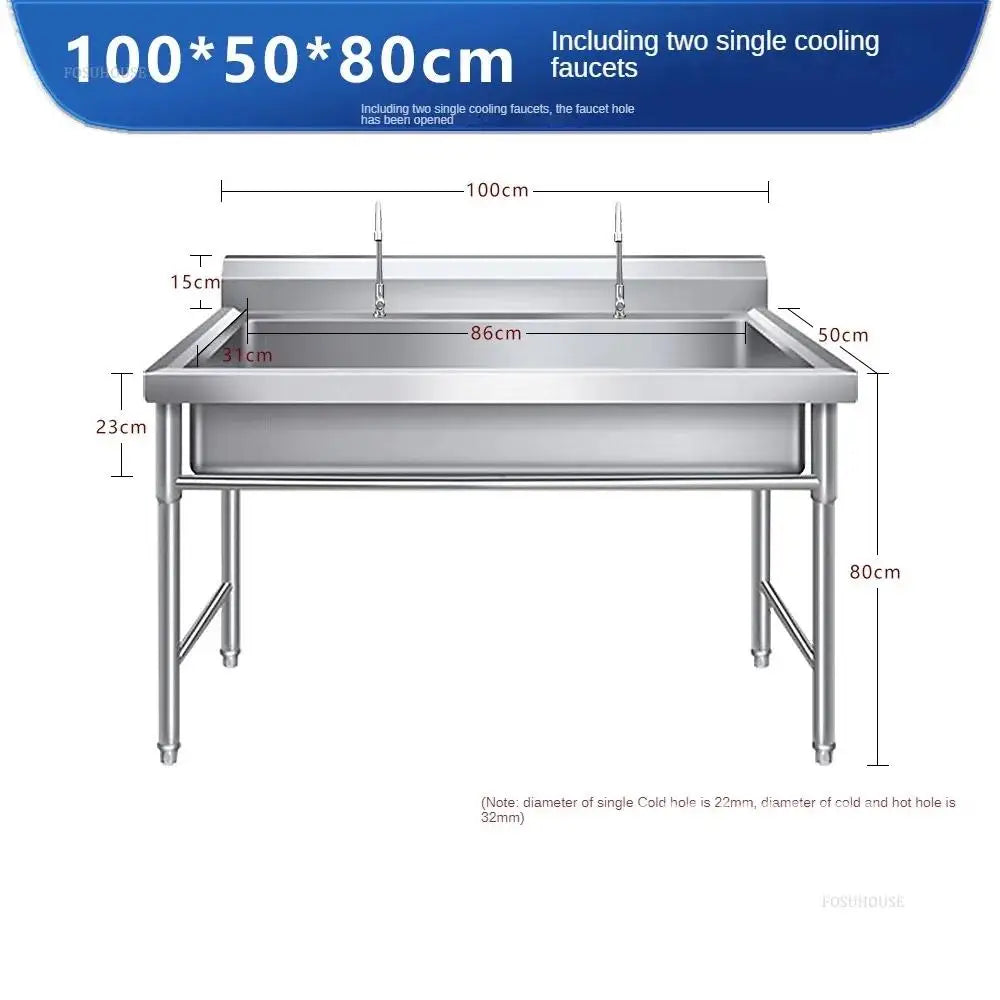 Commercial Stainless Steel Large Single-tank Floor-standing Dishwashing Kitchen Sinks for School Canteen Outdoor Washing Sinks