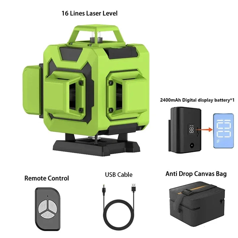 Lfine Laser Level 4D 16 Lines with 39.37 Inch (1M)Tripod Horizontal Vertical Green 360° Self-leveling Professional Nivel Laser