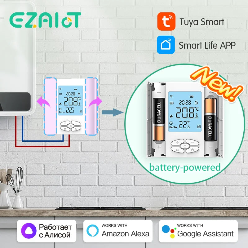 ZigBee Battery-Powered Thermostat for Water Gas Boiler Smart Tuya WiFi Wireless Temperature Controller Voice Alexa,Google Home