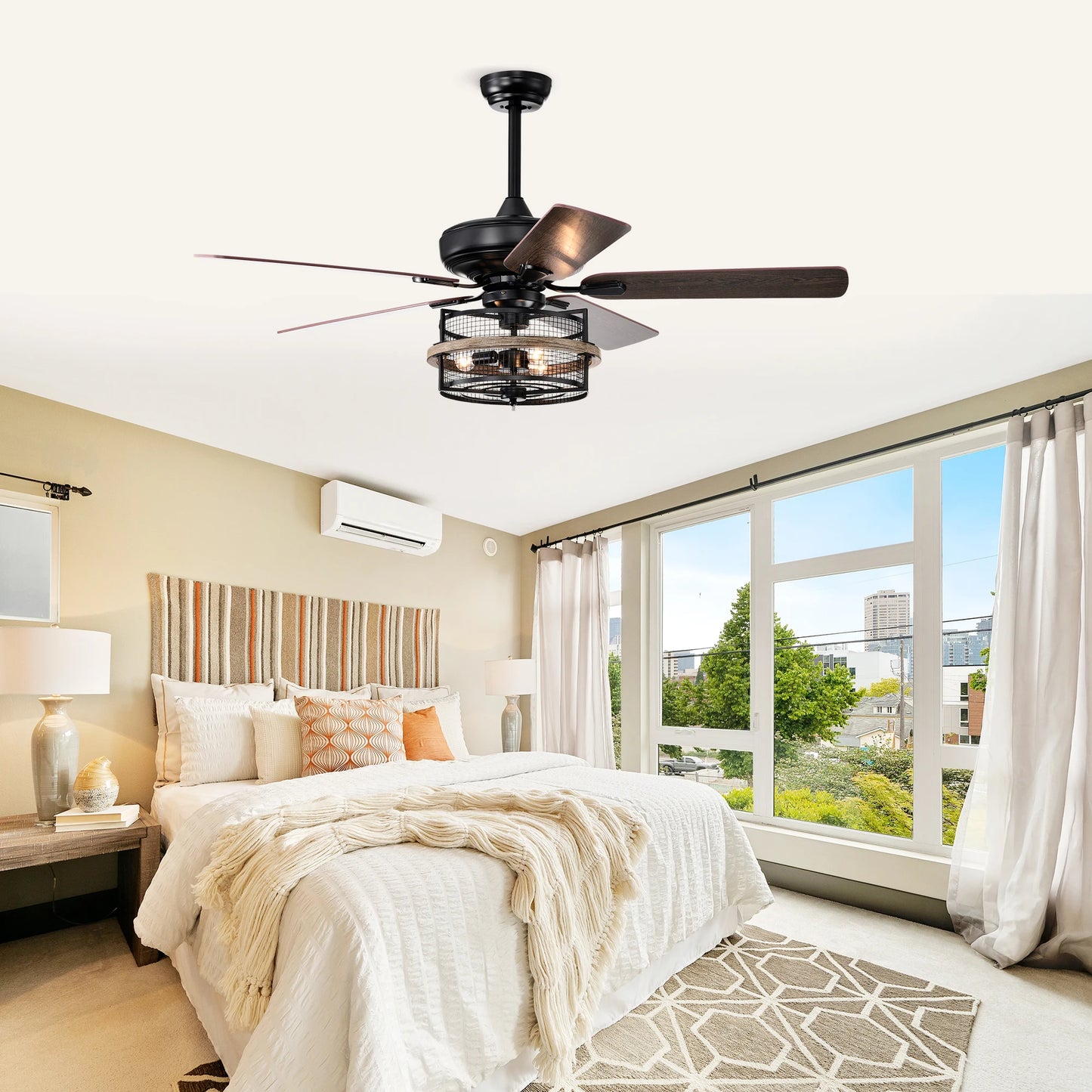 52 Inch Farmhouse Ceiling Fan with Remote,3-Lights Ceiling Fan with Light Fixture (No include Bulbs), Ceiling Fan for Patio,Livi