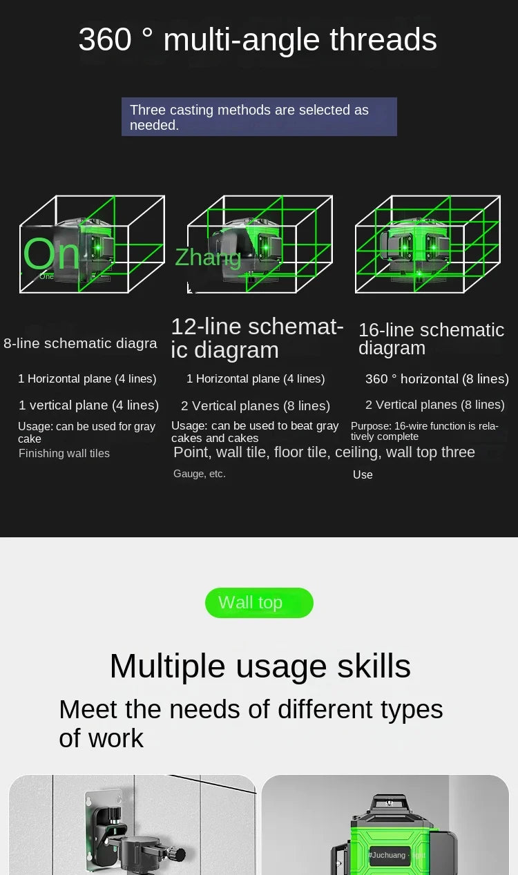 New 4D 8/12/16 Lines Laser Level with Green Line Self-Leveling Horizontal and Vertical Super Powerful for Accurate Measurement