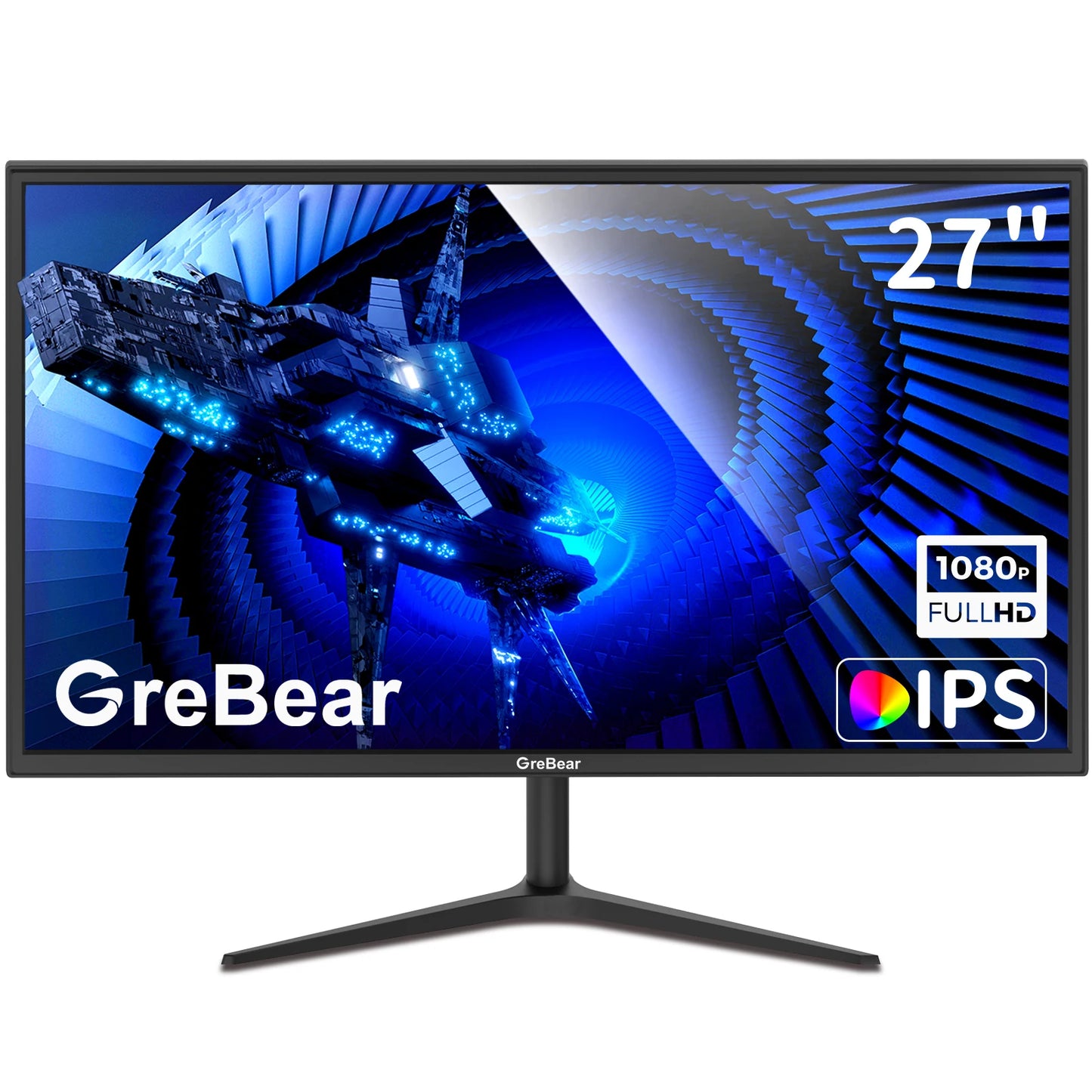 GreBear 27-inch Computer Monitor IPS Panel PC Monitors FHD 1080p 75Hz LED Display Home Office Desktop Screen, HDMI, VGA, Flicker