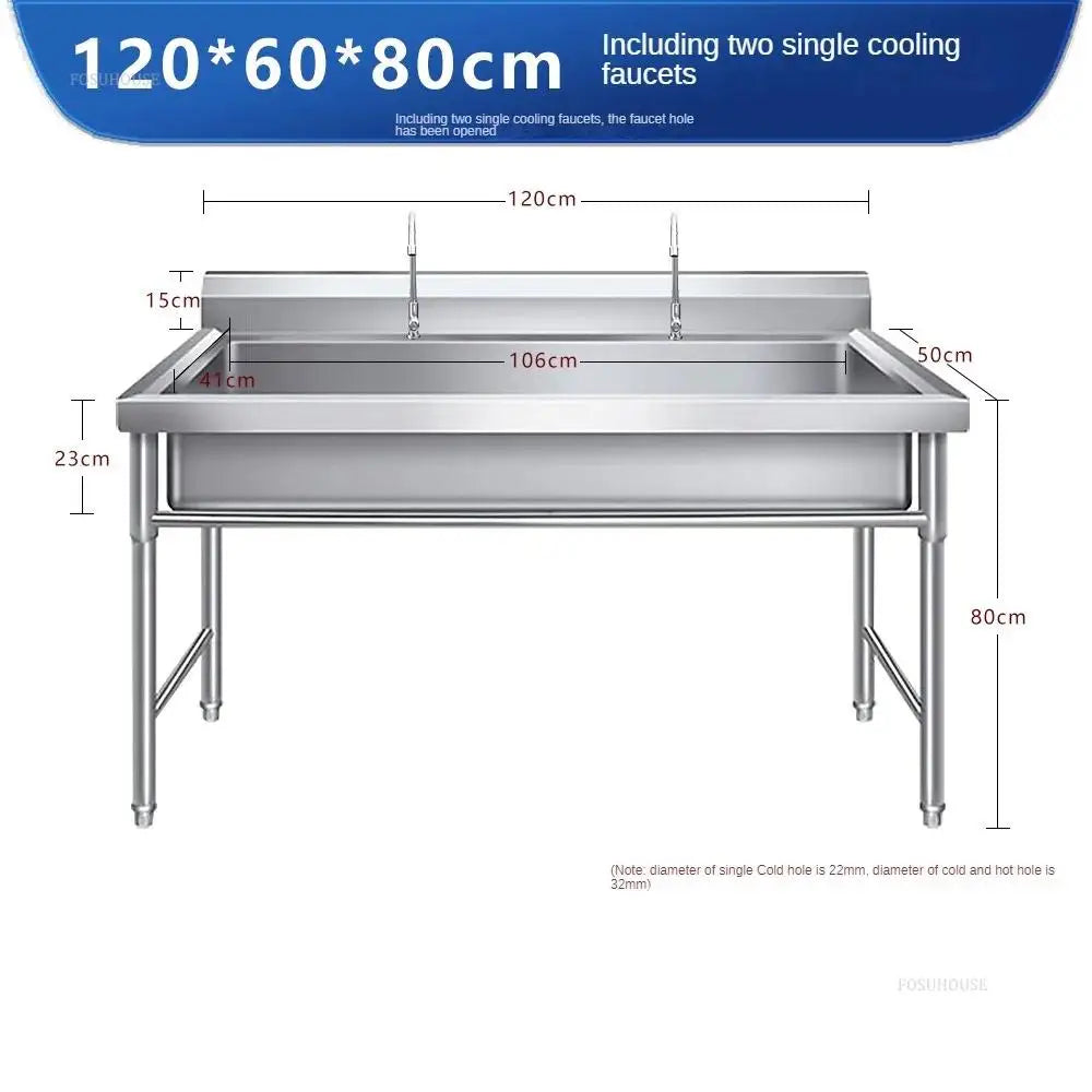 Commercial Stainless Steel Large Single-tank Floor-standing Dishwashing Kitchen Sinks for School Canteen Outdoor Washing Sinks