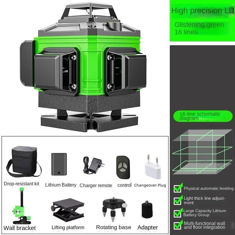 New 4D 8/12/16 Lines Laser Level with Green Line Self-Leveling Horizontal and Vertical Super Powerful for Accurate Measurement